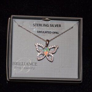 BRILLIANCE Fine Jewelry Sterling Silver Simulated Opal Butterfly Pendant